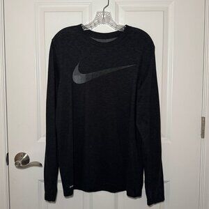 Nike Shirt Womens Lightweight Workout Long Sleeve Heathered Black Dri Fit Small